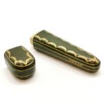 Cartier green leather stick pin box with tooled gold border - 9.5cm long