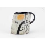 † JOHN MALTBY (1936-2020); a stoneware cup form decorated with a stylised boat, inscribed signature,
