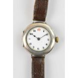 ROLEX; an early 20th century gentleman's hallmarked silver cased trench style wristwatch, the dial