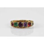 A Victorian 9ct gold 'Regard' six stone dress ring, size R, approx 1.5g. Condition Report: Hallmarks