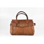 MULBERRY; a Darwin tanned grained leather small Bayswater handbag, with postman's lock brass front