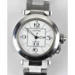 CARTIER; a lady's automatic stainless steel Pasha wristwatch, the dial set with quarter Arabic