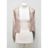 An original 1920s Art Deco pink silk chiffon evening jacket, heavily embellished with metallic bugle