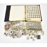 A collection of coins including pennies, half crowns, shillings, three pence, six pence, farthing,