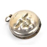 SAMPSON MORDAN & CO; a Victorian novelty hallmarked silver pin cushion of circular form, decorated