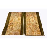 A pair of 18th century and later French gross and petit point tapestry panels, each worked with a