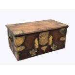 A 19th century Zanzibar brass mounted hardwood chest, with hinged top and one long base drawer,