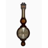 M WOLLER, BIRMINGHAM; a 19th century inlaid mahogany wheel barometer, with silvered dial, height