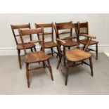 A near set of five 19th century ash and elm country kitchen dining chairs, including one with