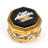 E TOMBINI, ROMA; a 19th century Grand Tour gilt metal and enamel micromosaic casket of octagonal