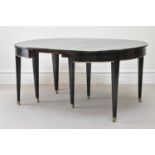 A 19th century oval extending dining table, later painted with black and gilt detail, with
