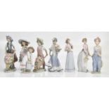 LLADRÓ; eight figures comprising flower girls and children with wheelbarrows, largest 26cm (8).