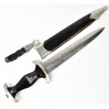 A post-war German Third Reich SS dagger, the 22cm double-edged blade inscribed 'Meine Ehre Heisst