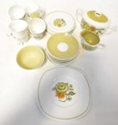 SUSIE COOPER; a 'Sunflower' tea service, no. C2002, comprising teapot, sugar bowl, milk jug, eight