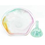 A vintage Murano art glass bowl with scalloped edge, pastel swirled coloured body and ground base,
