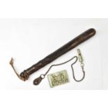 A vintage leather covered truncheon, impressed mark 'Hiatt's Patent', length 39cm, together with a