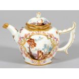 Feine Meissen Teekanne mit Kauffahrteiszenen