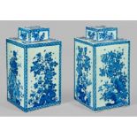 Paar Vierkant-Bodenvasen mit Fels- und Päoniendekor