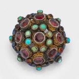 Spätbiedermeier-Granat Türkis-Brosche