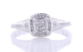 9ct White Gold Single Stone With Halo And Shoulders Setting Ring 0.20 Carats