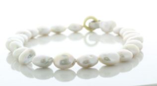 18 Inch 15.0 - 16.0mm Coin Pearl Necklace With Brushed Gold Plated Silver And Silver Clasp