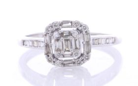 18ct White Gold Emerald Cluster Diamond Ring 0.30 Carats