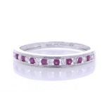 9ct White Gold Semi Eternity Diamond And Ruby Ring (R0.11) 0.13 Carats