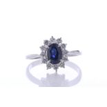Platinum Single Stone With Halo Setting And Sapphire Ring (S0.98) 0.40 Carats