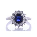 Platinum Oval Cluster Claw Set Diamond And Sapphire Ring (1.59) 0.50 Carats