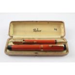 Vintage Parker Duofold Lucky Curve 'The Big Red' Fountain Pen Set w/ 14ct Nib - w/ 14ct Gold Nib,
