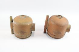 Brass/ Copper Car Hood Light Pair Antique Lamps Untested - Brass/ Copper Car Hood Light Pair Antique