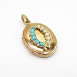 15ct gold Victorian turquoise & seed pearl locket (4.3g)