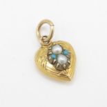 15ct gold turquoise & seed pearl heart charm (0.6g)