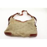 Vintage Mulberry Green Canvas Shoulder Bag with Brown Leather Adjustable Strap - w/ Brown Leather