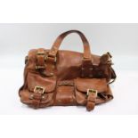 Mulberry 'Roxanne' Large Brown Leather Shoulder Bag With Brass Buckle Detail - w/ 2 Front Pockets,