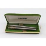 2 x Vintage Waterman C/F Brushed Steel Fountain Pens 18ct Gold Nibs Writing - Dip Tested & Writing