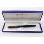 Vintage Waterman Exclusive Navy Lacquer Fountain Pen 18ct Gold Nib Writing Boxed - Dip Tested &