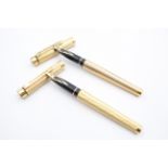 2 x Vintage Sheaffer Targa Gold Plated Fountain Pens 14ct Gold Nibs Writing - Dip Tested & WRITING