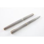 Vintage Parker 75 .925 Silver Fountain Pen Set 14ct Gold Nib Writing 50g - w/ 14ct Gold Nib,