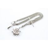 Antique Sterling Silver Double Albert Watch Chain w/ Sailor Fob (56g)