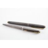 Vintage Parker 75 .925 Silver Fountain Pen Set w/ 14ct Nib, Ballpoint 40g - w/ Matching Ballpoint (