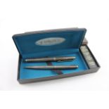 Vintage Parker 75 .925 Sterling Silver Cased Fountain Pen Set 14ct Gold Nib 41g - w/ 14ct Gold