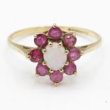 9ct gold opal and ruby ring (1g) Size N