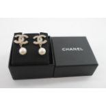 Chanel Silver Tone Earrings Set with Simulated Pearl Box (8g)