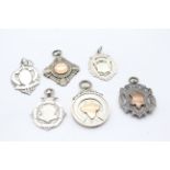 6 x Antique / Vintage .925 Sterling Silver Fobs / Medallions Inc Rolled Gold 46g - Please see all
