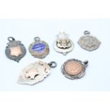 6 x Antique / Vintage .925 Sterling Silver Fobs / Medallions Inc Rolled Gold 49g - Please see all