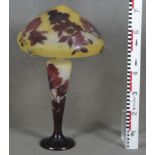 Jugendstil-Tischlampe. Nancy, Émile Gallé um 1900. Farbloses Glas, farbig überfangen, umlaufend flo
