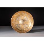 BYZANTINE GILT SILVER MESOMPHALOS SHALLOW BOWL WITH COMPLEX ORNAMENT