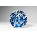 CHINESE BLUE AND WHITE FIGURAL DISH