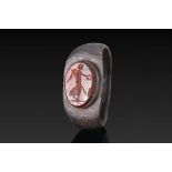 ROMAN RED JASPER INTAGLIO OF WINGED VICTORY IN SILVER RING